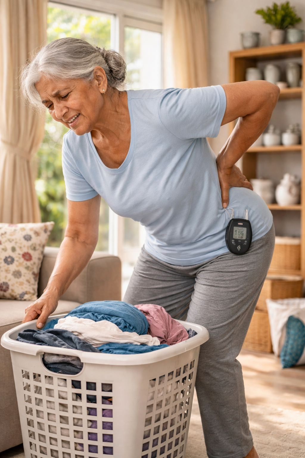 an old woman struggling to do house chores