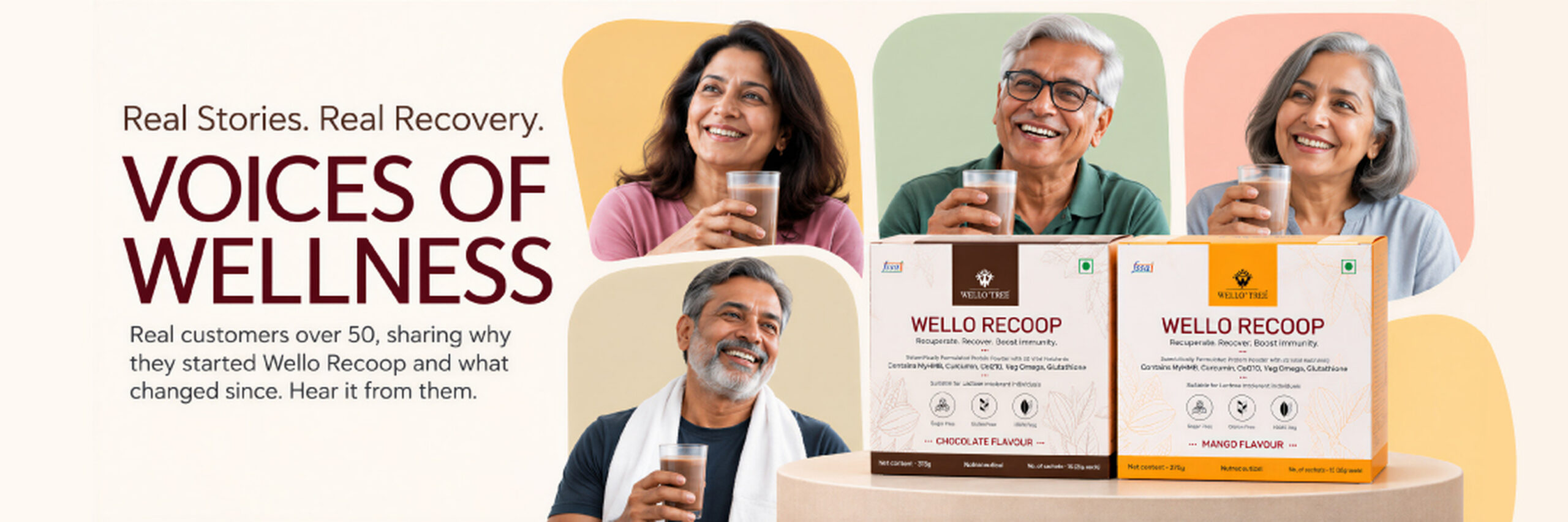 Voices of Wellness, real Wello Recoop customer testimonials